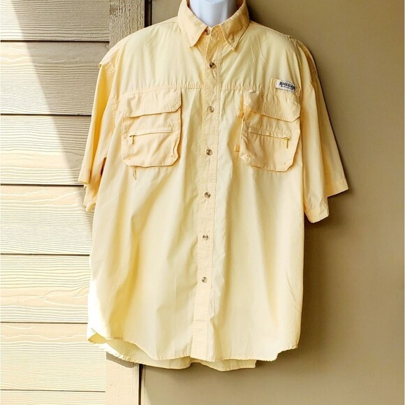 Yellow Magellan Mens Dri-Release Shortsleeve Fishing Hiking Button Down Shirt - Picture 1 of 10